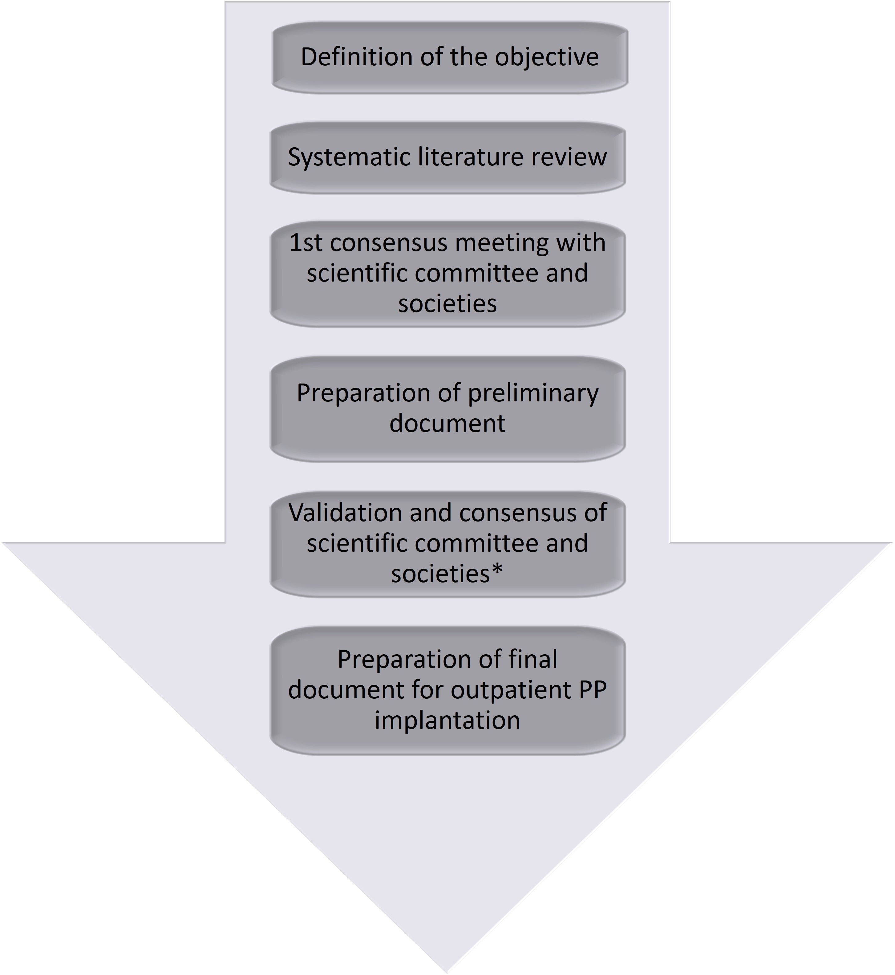 Consensus methodology. *The preliminary document was validated
by a consensus meeting with the scientific committee and thereafter validated by
scientific societies.